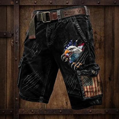 Cardydony Men's American Anniversary Flag Printed Workwear Pocket Shorts