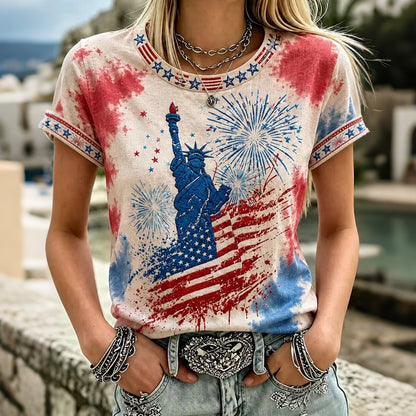 Cardydony Women's Anniversary Independence Day Flag Printed Casual Tops