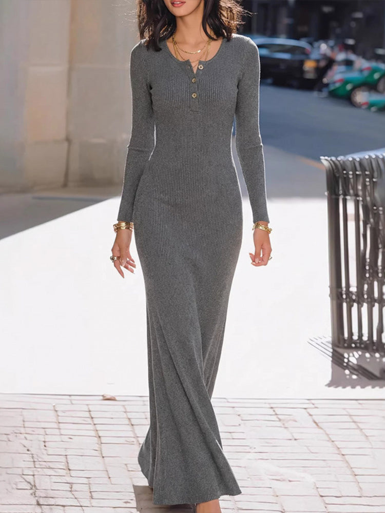 Cardydony Elegant Temperament Waist-slimming Long-sleeve Knitted Dress