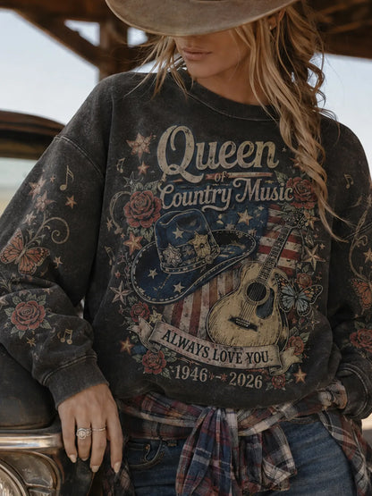 Cardydony Women's Vintage American Legend Forever And Always Memorial Art Print Round Neck Sweatshirt