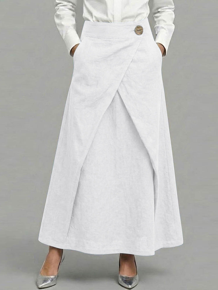 Cardydony Women's Casual Retro Slanted Button Cotton And Linen Skirt