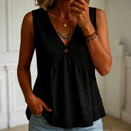 Cardydony Women's Vintage Simple Buttons Cotton Linen Sleeveless Top
