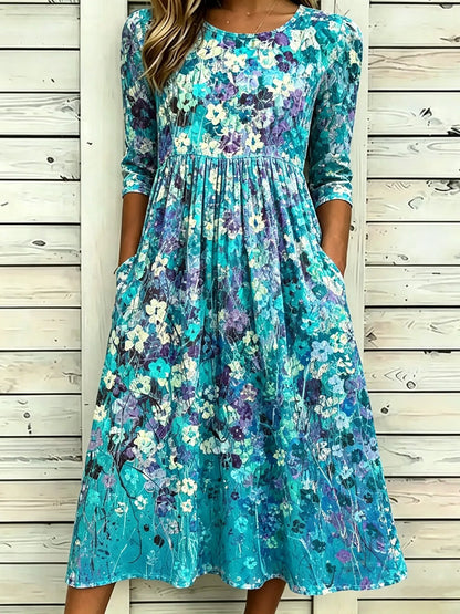 Cardydony Women's Retro Bohemian Japanese Art Floral Print Dress