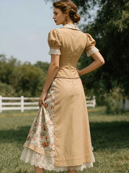 Cardydony French Country Style Patchwork Design Linen Suit