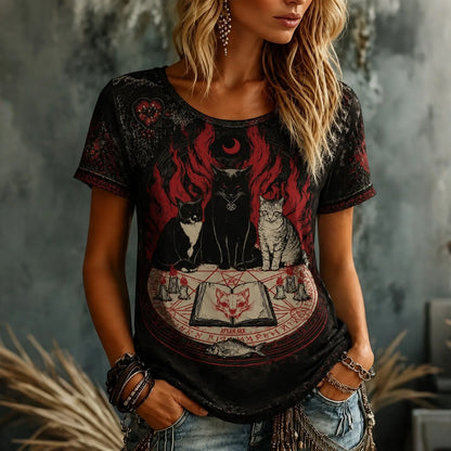 Cardydony Women's Gothic Halloween Cat Top