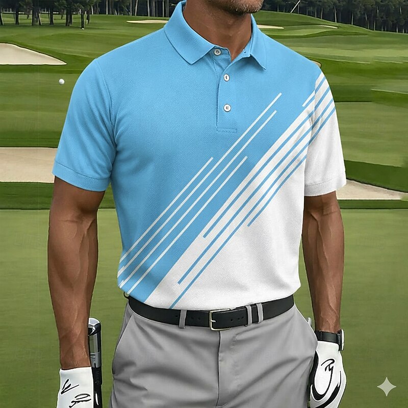 Cardydony Men's Retro Line Pattern Golf Sports Polo Shirt