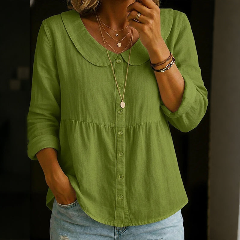 Cardydony Women's Solid Color Cotton Linen Button-up Top