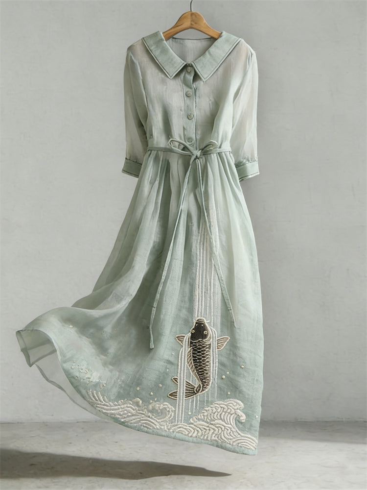 Cardydony Japanese Koi Carp Fish Upstream Flowy Maxi Dress
