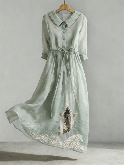 Cardydony Japanese Koi Carp Fish Upstream Flowy Maxi Dress