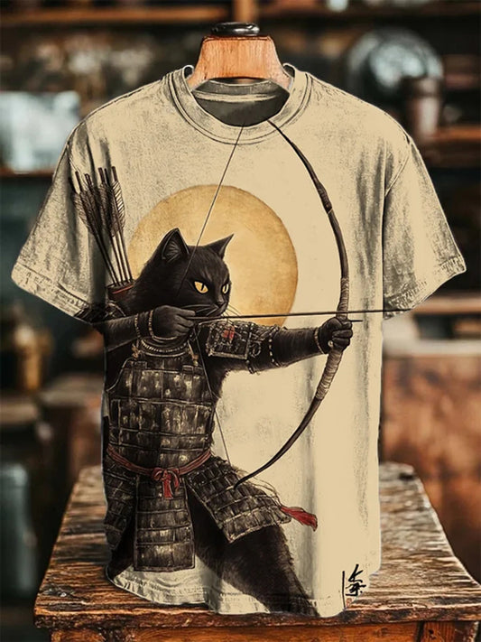 Cardydony Men's Shooting Arrows Black Cat Art Print Casual T-shirt
