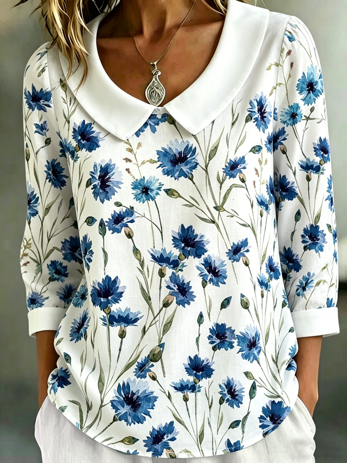 Cardydony Women's Cornflower Print Casual Shirt