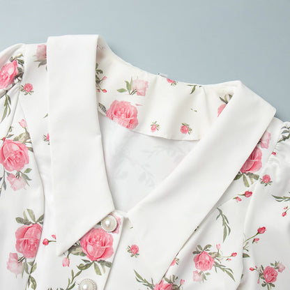 Cardydony Women's Floral Puff Sleeve Mini Dress | V-Collar Button Front with Tiered Hem Skirt