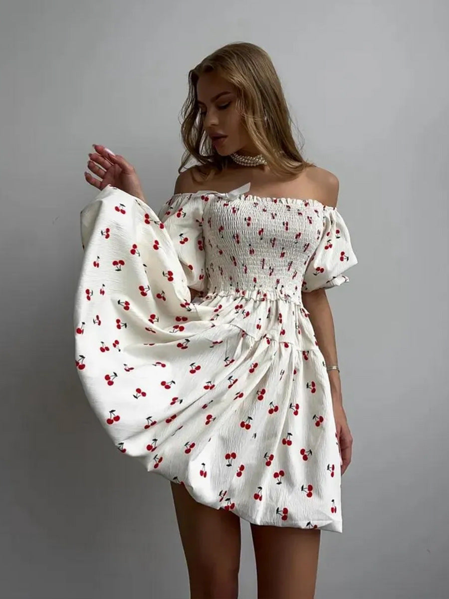 Cardydony Women's Floral Smocked Mini Dress – Puff Sleeve Short White Dress with Sweet Aesthetic
