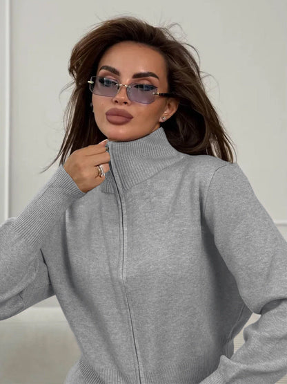 Cardydony Women's Women's Knit 2 Piece Set – Drawstring Wide Leg Pants with Zip Jacket Top