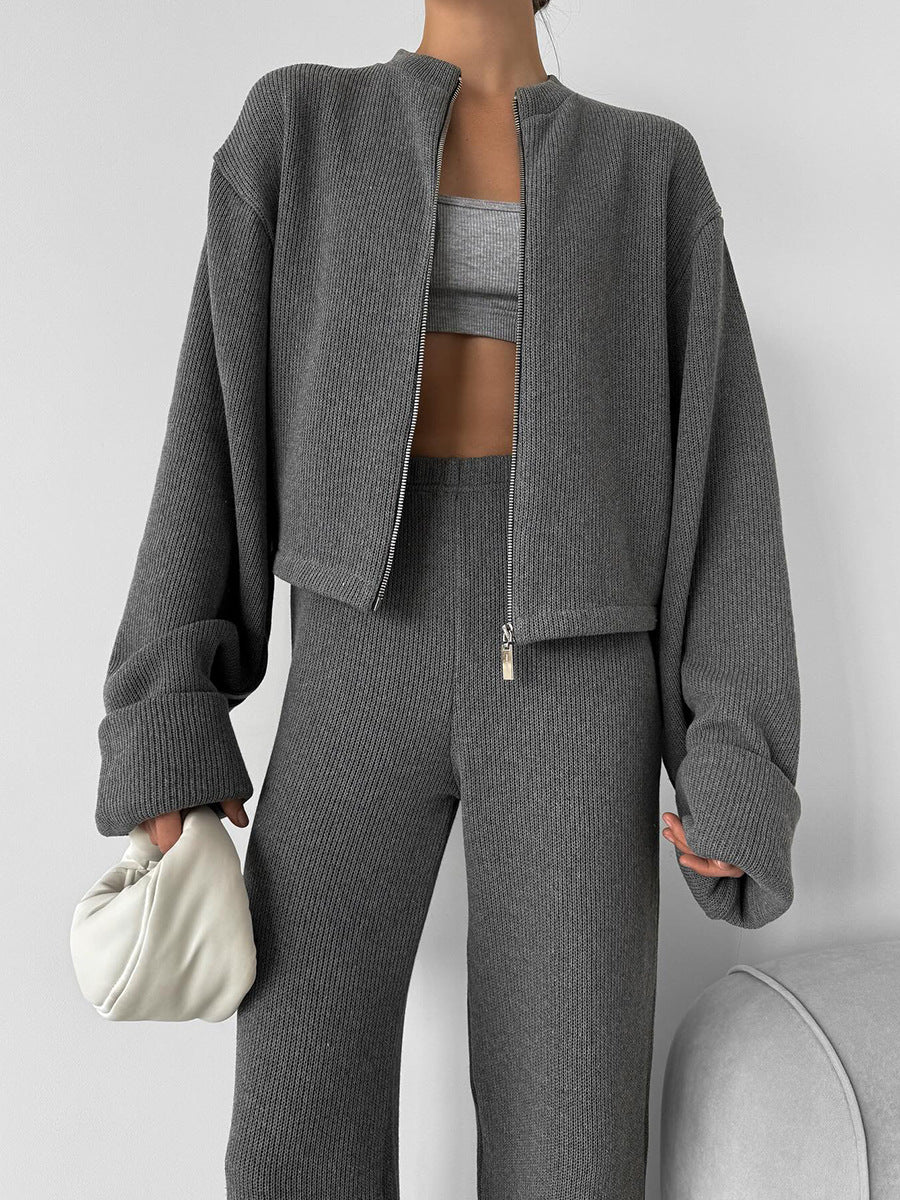 Cardydony Women's Women's Knit 2 Piece Set – Zip Jacket and Wide Leg Pants Outfit