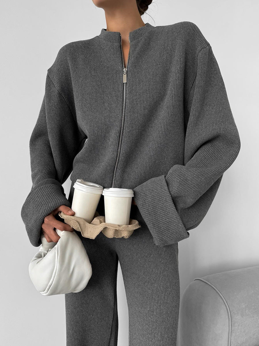 Cardydony Women's Women's Knit 2 Piece Set – Zip Jacket and Wide Leg Pants Outfit