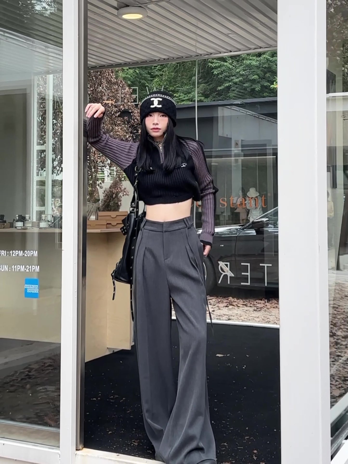 Cardydony Women's High Waist Wide Leg Trousers in Black & Gray | Lightweight Drawstring Summer Pants