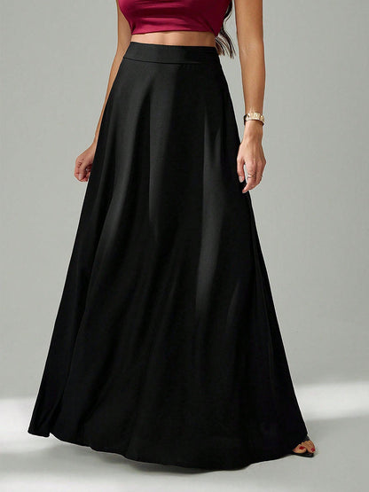 Cardydony Women's Essential High-Waist Black Long Skirt – Flowy A-Line Fit