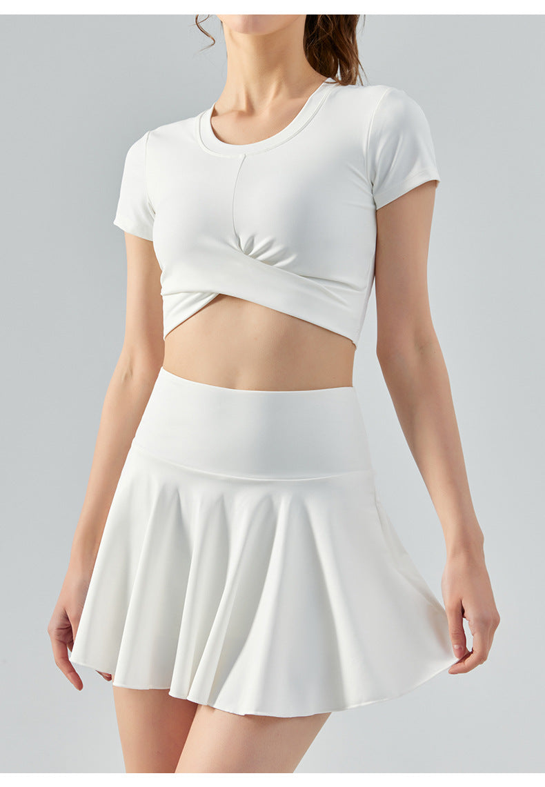 Cardydony Women's High Waist Mini White Tennis Skirt – Built-In Shorts, Wavy Hem