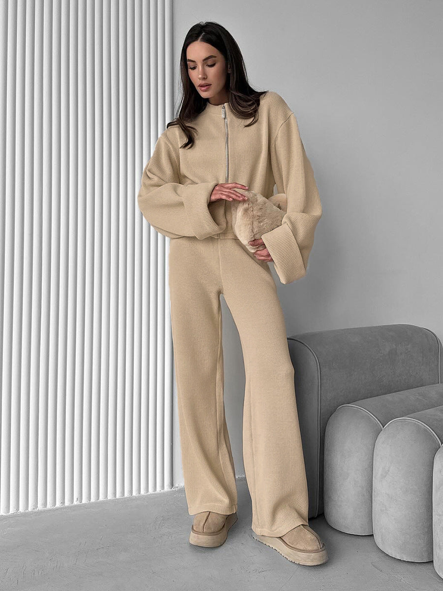 Cardydony Women's Women's Knit 2 Piece Set – Zip Jacket and Wide Leg Pants Outfit