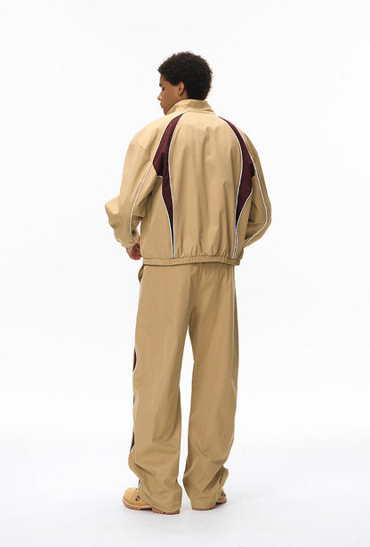 Cardydony Women's Tracksuit Racing Jacket Lines Zip Pockets Stand Collar — Womens Wide Leg Pants