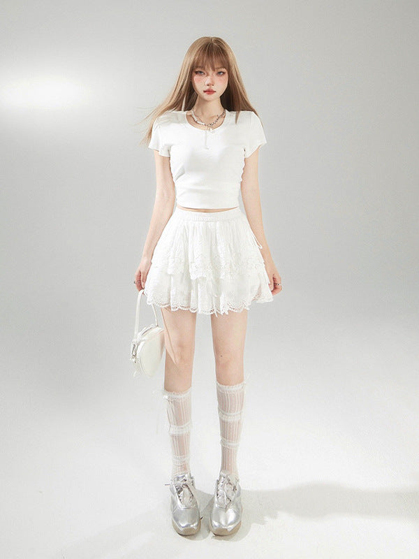 Cardydony Women's Lace A-Line Princess Skirt | High Waist Cotton Mini Skirt for Sweet Feminine Looks