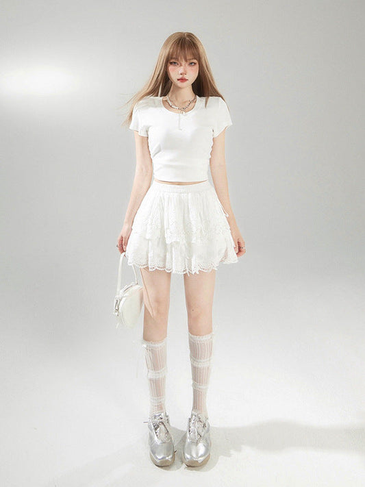 Cardydony Women's Lace A-Line Princess Skirt | High Waist Cotton Mini Skirt for Sweet Feminine Looks
