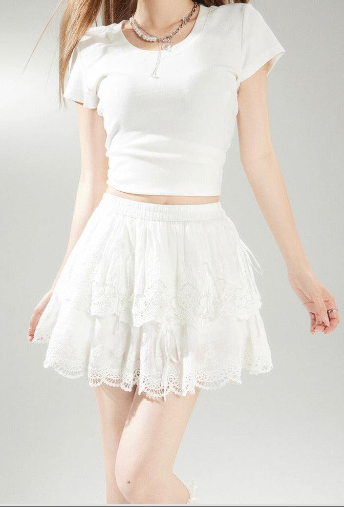 Cardydony Women's Lace A-Line Princess Skirt | High Waist Cotton Mini Skirt for Sweet Feminine Looks