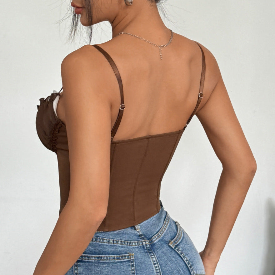 Cardydony Women's Sexy Lace Corset Bustier | Ruffled Boned Top for Women
