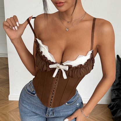 Cardydony Women's Sexy Lace Corset Bustier | Ruffled Boned Top for Women