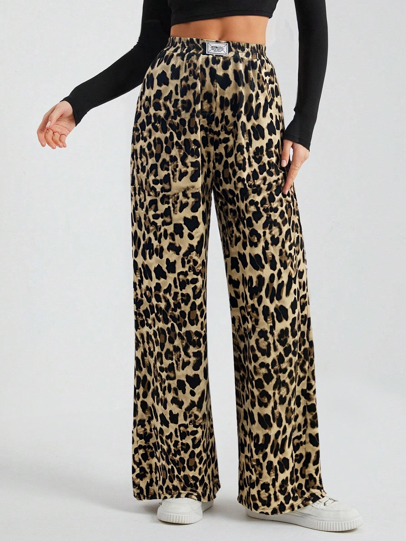 Cardydony Women's Leopard Print High Waist Wide Leg Pants – Streetwear Knit Trousers