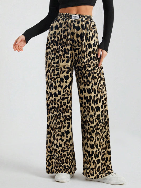 Cardydony Women's Leopard Print High Waist Wide Leg Pants – Streetwear Knit Trousers