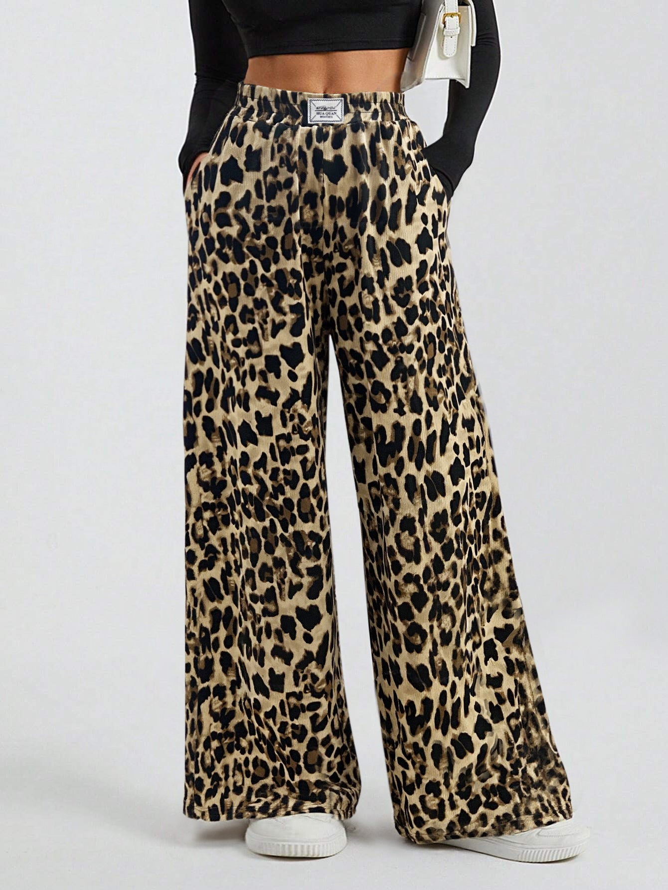 Cardydony Women's Leopard Print High Waist Wide Leg Pants – Streetwear Knit Trousers