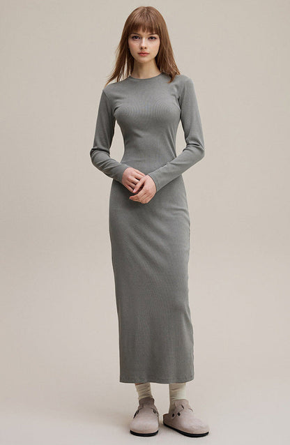 Cardydony Women's Women's Long Sleeve Bodycon Maxi — Ribbed Knit, Back-Slit