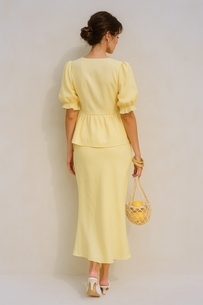 Cardydony Women's Cotton Puff Sleeve Top and Long Skirt Set – Summer Two-Piece Outfit