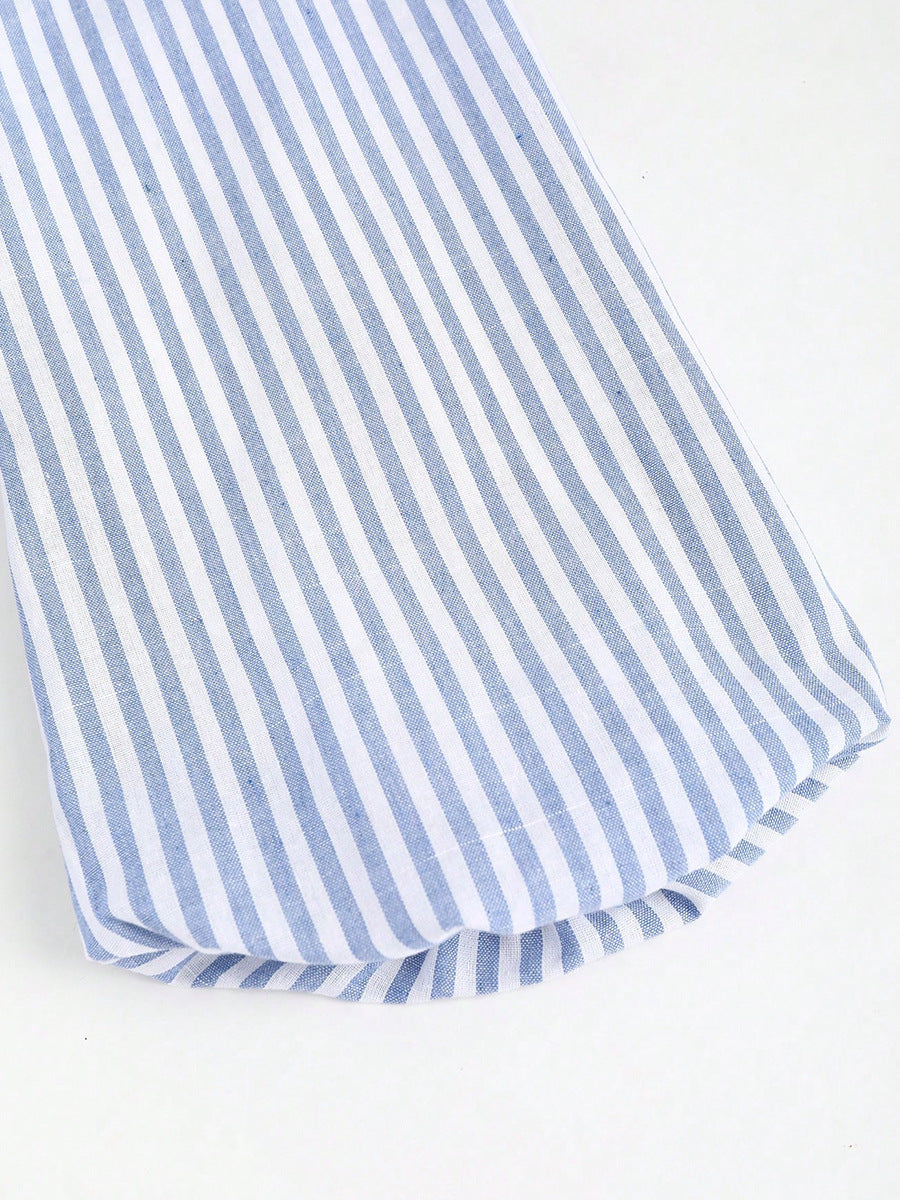 Cardydony Women's Blue Striped Tie Waist Long Sleeve Blouse – Women's Casual Top