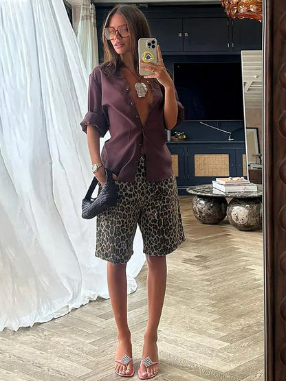 Cardydony Women's Low Waist Leopard Print Cotton Shorts | Retro Straight Fit Streetwear for Women