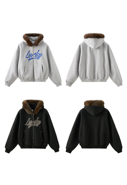 Cardydony Women's Fur Hood Zip Jacket for Women – Plush Streetwear, Oversized Cardigan