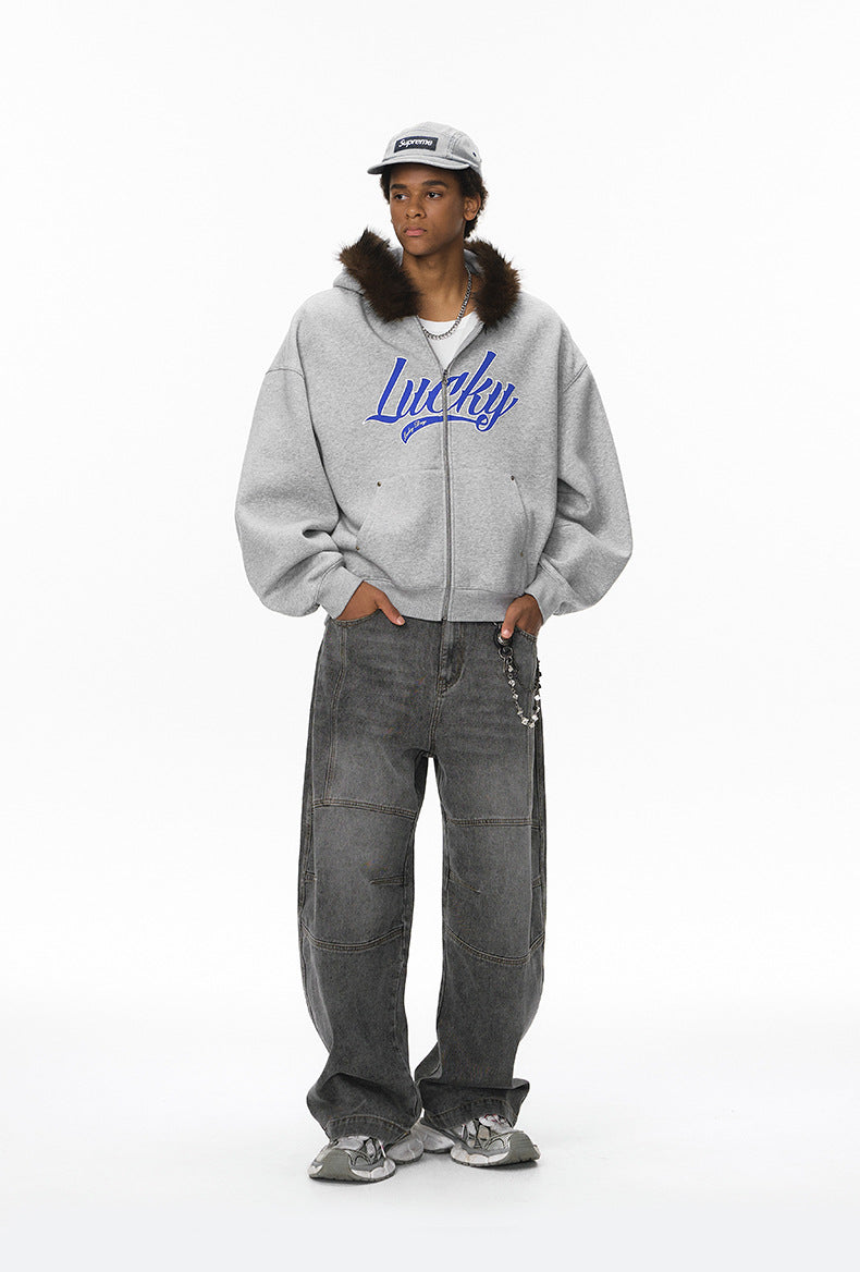 Cardydony Women's Fur Hood Zip Jacket for Women – Plush Streetwear, Oversized Cardigan