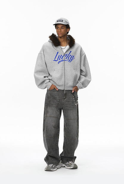 Cardydony Women's Fur Hood Zip Jacket for Women – Plush Streetwear, Oversized Cardigan