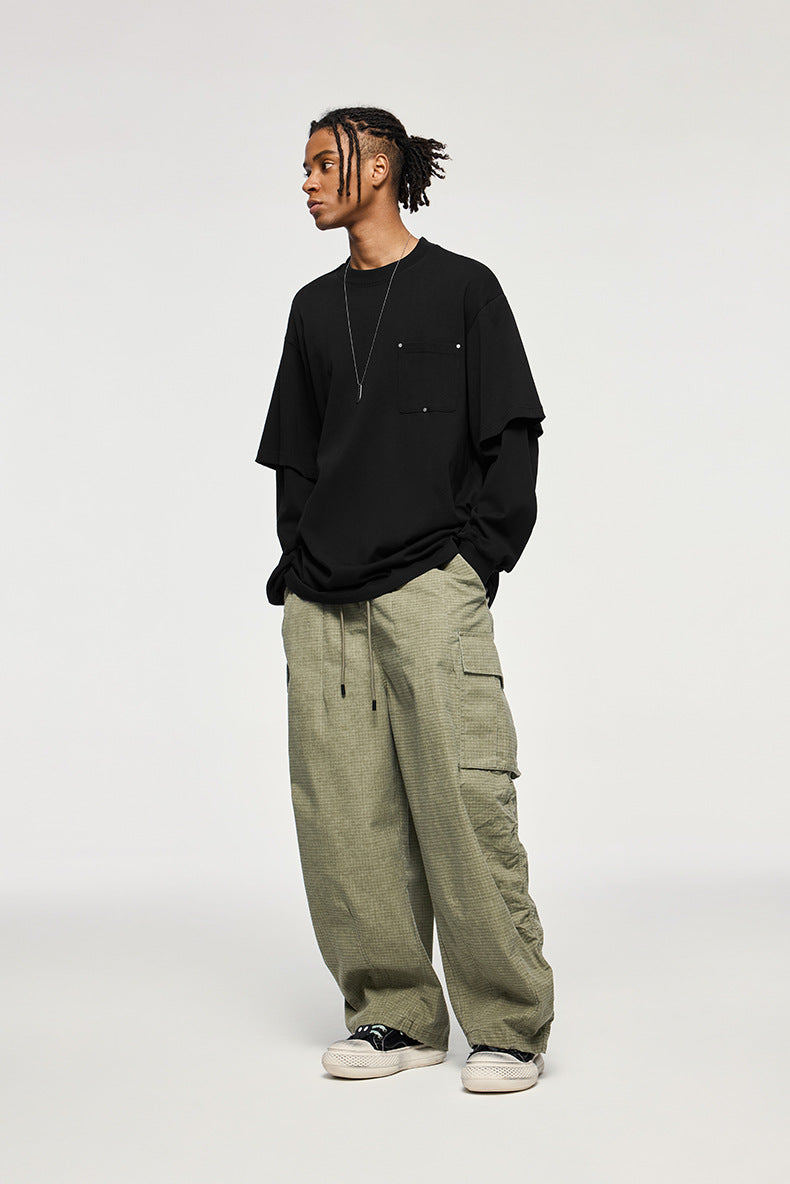 Cardydony Women's Women's Oversized Pocket Long Sleeve T-Shirt - Streetwear Layered Top