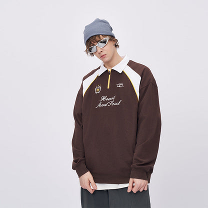 Cardydony Women's Women's Embroidered Long Sleeve T-Shirt - Polo Collar Oversized Sweatshirt