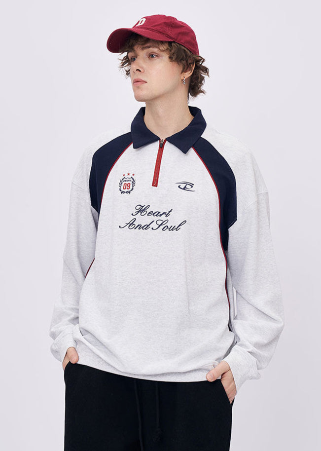 Cardydony Women's Women's Embroidered Long Sleeve T-Shirt - Polo Collar Oversized Sweatshirt