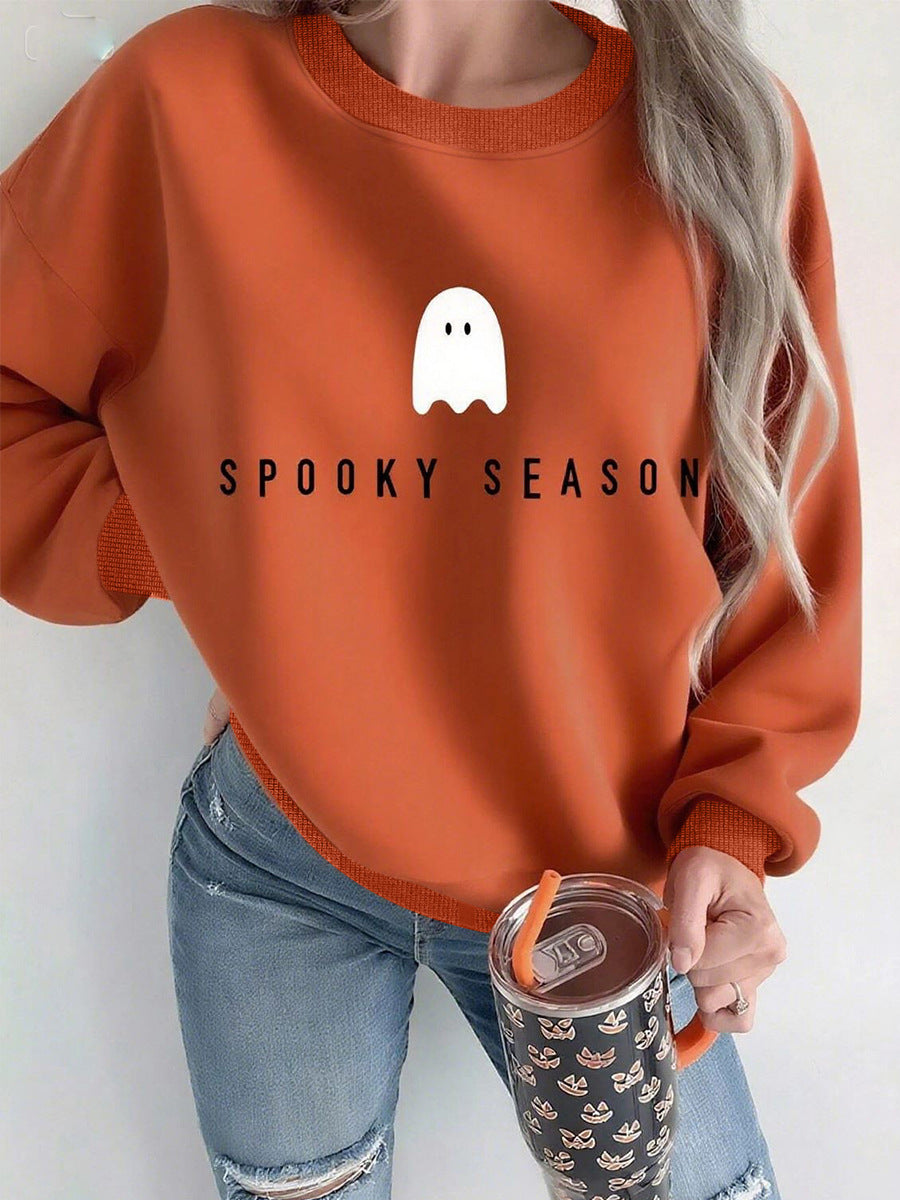 Cardydony Women's Mock Neck Oversized Sweatshirt – Ghost Print Cozy Fall Pullover