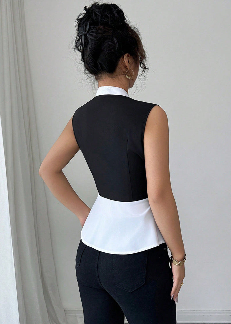 Cardydony Women's Sleeveless Peplum Top for Women – Elegant Black and White Blouse