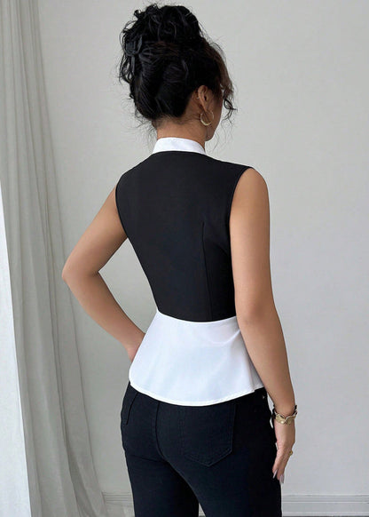 Cardydony Women's Sleeveless Peplum Top for Women – Elegant Black and White Blouse