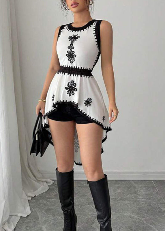 Cardydony Women's Asymmetrical Embroidered Peplum Top – Sleeveless Elegant Statement Style