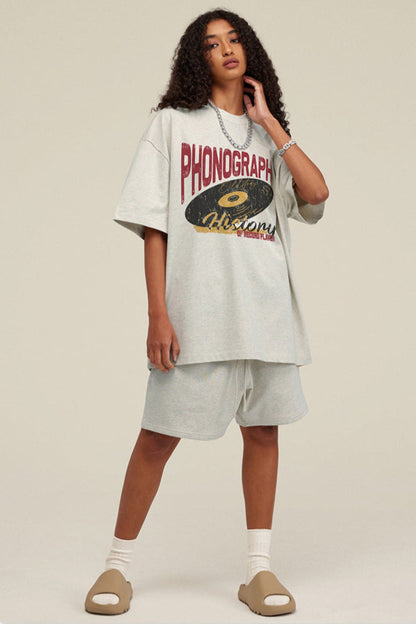 ardydony Women's Phonograph Graphic Tee – Oversized Streetwear T-Shirt for Women