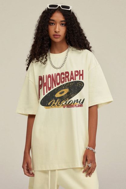 ardydony Women's Phonograph Graphic Tee – Oversized Streetwear T-Shirt for Women