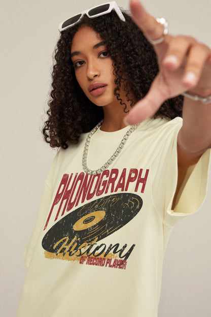 ardydony Women's Phonograph Graphic Tee – Oversized Streetwear T-Shirt for Women